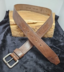 Calvin Klein 1.5" W Brown Genuine Leather Belt Men's XL Brushed Silver Hardware - Picture 1 of 9