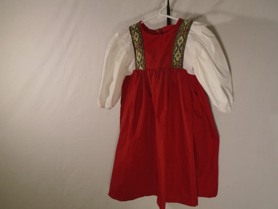 ÚNICO Niñas Talla 4 Costurera Hecho Vintage Estilo Cuento de Hadas Rojo/blanco/verde/ Foto 1 de 4