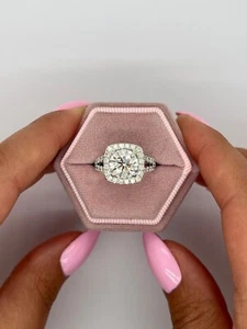 2Ct Round Cut Lab Created Diamond Halo Women Ring 14k White Gold Plated - Picture 1 of 2