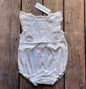 Baby Girl 3-6 Months Janie and Jack White Floral Print One Piece Ruffle Romper - Picture 1 of 1
