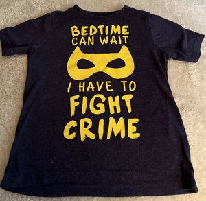 Childrens Place Blue Bedtime Can Wait I Have to Fight Crime Short Sleeve Shirt 4 - Picture 1 of 6
