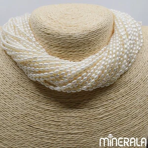 ARROZ PERLA BLANCA DE AGUA DULCE NATURAL 3x5mm CUENTAS 14" HEBRA COMPLETA WP0275D - Imagen 1 de 4