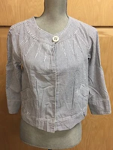  Ann Taylor LOFT Striped 3/4 Sleeve Size 4 Cotton Crop Bolero Jacket (X341) - Picture 1 of 7