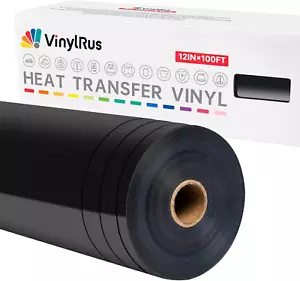 Heat Transfer Vinyl-12 x 100ft Black Iron on Vinyl Roll for Shirts, HTV Vinyl fo - Picture 1 of 7