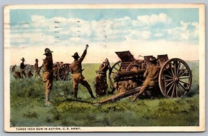 1918 Three Inch Gun In Action US Army DEAR MOM MESSAGE Posted Postcard F18 - Picture 1 of 2