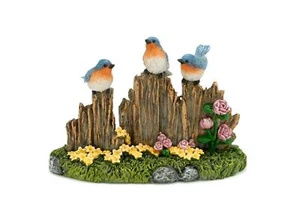 Miniature Fairy Garden Blue Birds Chatting on Flowered Fence - Buy 3 Save $5 - Picture 1 of 1
