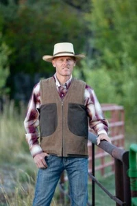 Wyoming Traders Mens Zip Up Brown Nubuck Leather Cowboy Hunting Vest - Picture 1 of 11