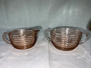 Vintage Anchor Hocking Manhattan Pink Depression Glass Open Sugar and Creamer - Picture 1 of 7