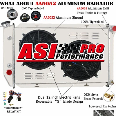 4 Row Radiator w/ 90W Fan For 1972-1979 Ford LTD II Ranchero Lincoln Mark V V8 - Image 1 of 4