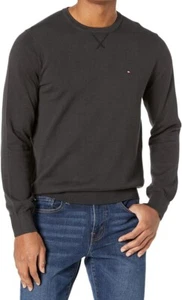New Mens Tommy Hilfiger Crew Neck Jet Black Premium Cotton Pullover Sweater XXL - Picture 1 of 3