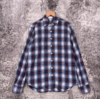 Camisa CP Shades Mediana Mujer Azul Cuadros Algodón Tejido Metálico Top Foto 1 de 4