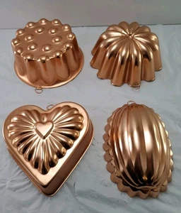 Vintage Assorted Set Of 4 Aluminum Copper Toned Jello Molds For Baking - Picture 1 of 13