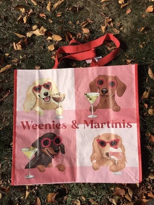HOMEGOODS Weenies & Martinis Dachshund Tote bag TJX reusable shopping bag Cocktails & Dogs