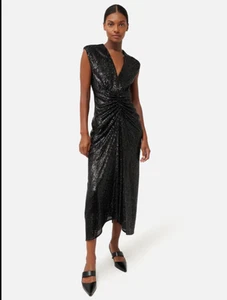 Jigsaw - Sequin Ruched Midi Dress - UK 10 - black - Picture 1 of 4