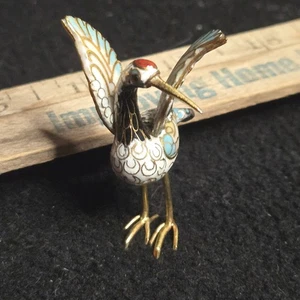 Estatuillas de pájaro esmaltado Cloisonne miniatura de colección grulla de pie alada cigüeña - Imagen 1 de 7
