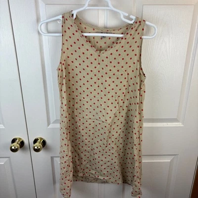 Vestido FLAX sin mangas a lunares rojo beige lino pequeño S para mujer Foto 1 de 4