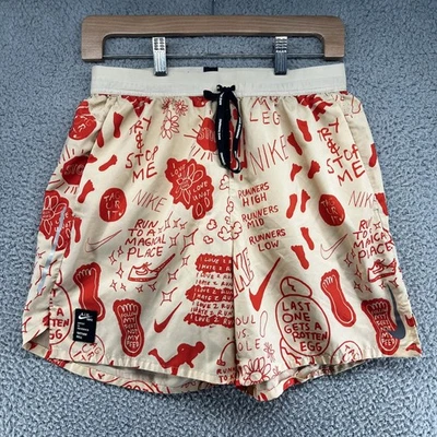 Nike A.I.R. Nathan Bell Running Shorts Mens Small Tan Red Graphic Print Collab - Image 1 of 4