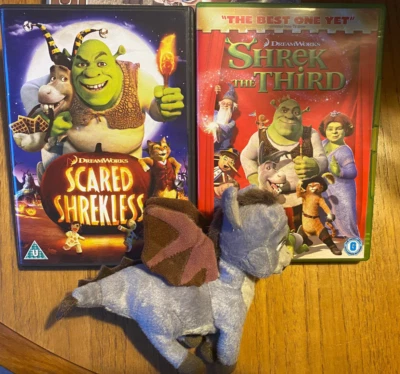 Scared Shrekless & Shrek The Third DVD & Peanut Plush GWO GC - Image 1 of 4