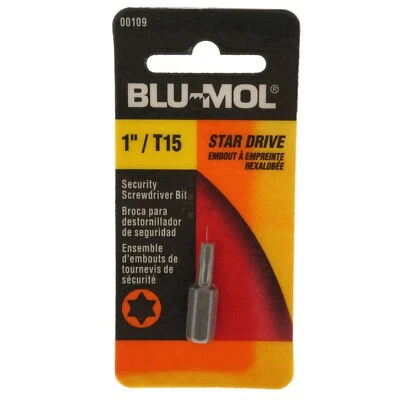 Blu-Mol 00109 T15 TORX / Star Drive Security Screwdriver Bit, 1" Length - Image 1 of 4