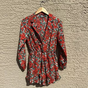 Missguided Woman’s Red Floral Button Up Long Sleeve Romper Size 6P - Picture 1 of 11