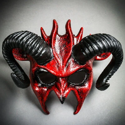Fire Devil Masquerade Costume Magical Horned Halloween Mardi Gras Party Masks - Image 1 of 4