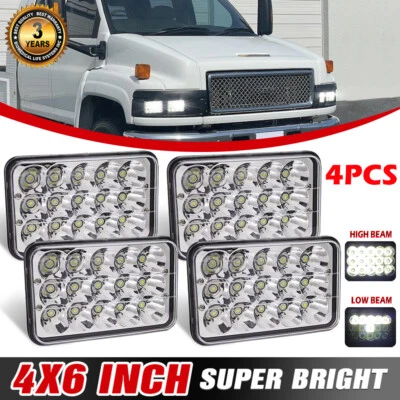 4PCS FOR GMC C4500 C5500 Topkick 2003-2009 DOT 4x6" LED Headlights Hi/Lo Beam H4 - Image 1 of 4