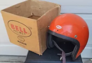 Vintage Bell Magnum Motorcycle Toptex Helmet Orange Original Box 7 1/8 1968 - Picture 1 of 13