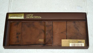 Cartera Billetera Amity Vintage Años 80, Cuero de Vaca Marrón Tostado, Cuerpo Identificador - Imagen 1 de 6