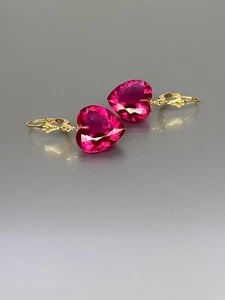 Rosa Tormalina Cuore Orecchini Pendenti 925 Argento Sterling Gioielli - Foto 1 di 5