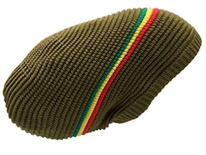 Army Green Rasta Hat Dreadlocks Tam Beret Slouchy Cap Dreads Beanie Hair XL - Picture 1 of 3