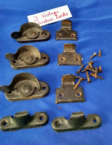 3 SETS Vintage Window Sash Locks & Parts Cover