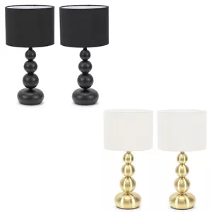 Pair of Table Lamps Stacked Ball Base Bedside Lights Drum Lampshades LED Bulb - Picture 1 of 27
