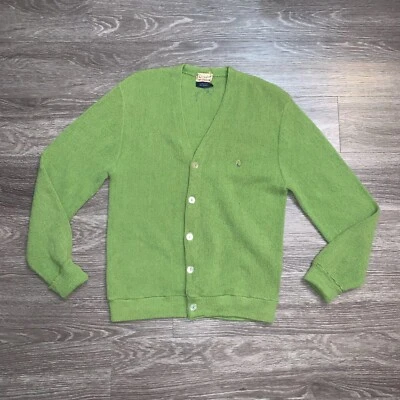 Vintage 60s Doug Sanders McGregor Alpaca Wool Green Peacock Cardigan Sz. M - Image 1 of 4
