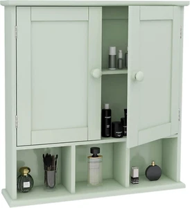 Green over the Toilet Storage Cabinet with 2 Door Adjustable Shelves, White Wall - Picture 1 of 8