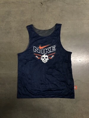 Винтажный 90-х Nike уличный хоккей вратарь крест палочки сетки Джерси бак молодежи большой - Изображение 1 из 4