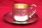 French Guilloche Silver Plate Cup and Saucer Vermeil Gilt 1900's