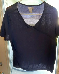 East 5th Ruched Bib Blouse Womens Sz XL Black Short Sleeve Stretch Rayon Nylon - Picture 1 of 5