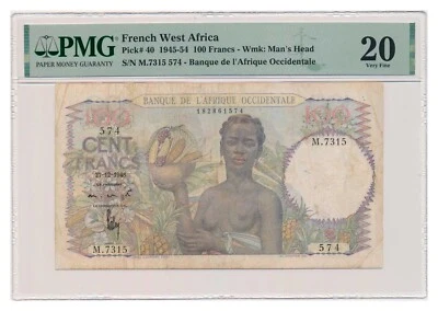 FRENCH WEST AFRICA banknote 100 Francs 27.12.1948 PMG VF 20 - Image 1 of 4