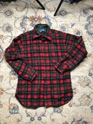 Vintage Pendleton Jacket Mens Medium Red Green Plaid Wool Flannel 70s USA - Image 1 of 4
