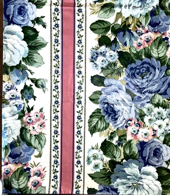 Blue Floral Screen print MCMXCII BY ATELIER ORIGINALS Fabric 2 yards 54"W Glossy - Image 1 of 4