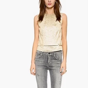 Blusa Top TORY BURCH Cathy Dorado Jacquard Brocado Sin Mangas Concha Talla 10 - Imagen 1 de 14