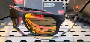 New Ray Ban RB4364M FERRARI Sunglasses Matte Black+Red w/Brown Orange Mirror - Picture 1 of 17