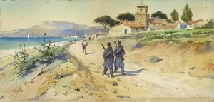 Pierre Comba (1859-1934) Watercolour Painting - French Military In Coastal Scene - Picture 1 of 12