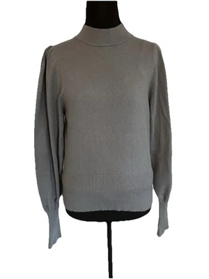 Express Mock Neck Puff Sleeve Brushed Knit Sweater Blue Gray Women's Size M - Image 1 of 4