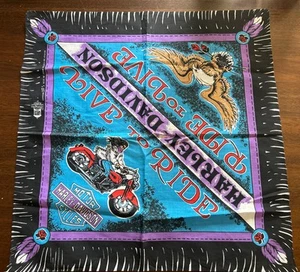 Vintage Harley Davidson Live to Ride Ride to Live Purple Bandana USA Made - Picture 1 of 3