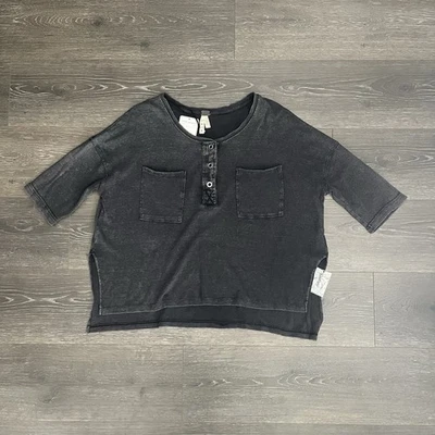 Blusa Pullover Henley Free People XS Algodón Negra Stardust para Mujer Foto 1 de 4