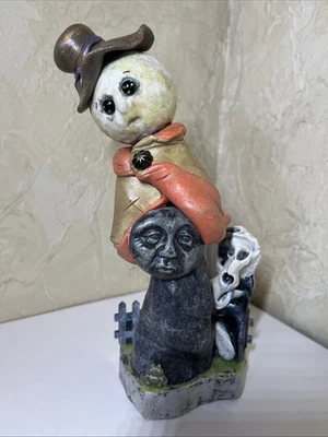 altered art HALLOWEEN GHOSTS MOON FACE vintage Look OOAK Mixed Media SheShe - Image 1 of 4