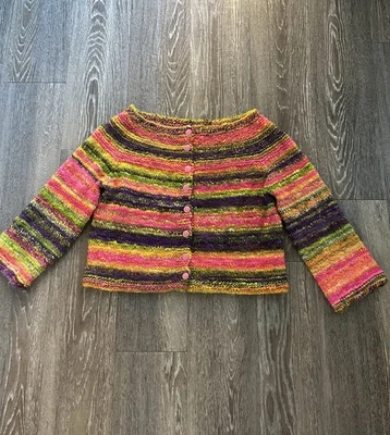 Colorido Suéter Cortado a Rayas Tejido a Mano Algodón Lana Angora Botones Talla S Foto 1 de 4