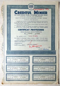 Rumänien, 1945, Bergbaukredit - Vintage Bond Certificate & Coupons, 60000 Lei - Bild 1 von 2