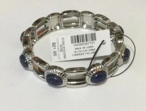 NWT Chico’s Blue Stone Station Stretch Bracelet Silver Tone Fashion Jewelry - Picture 1 of 2